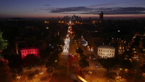 Time-lapse-during-night-of-Paris-la-Defense.-View-from-the-arc-the-triomphe.